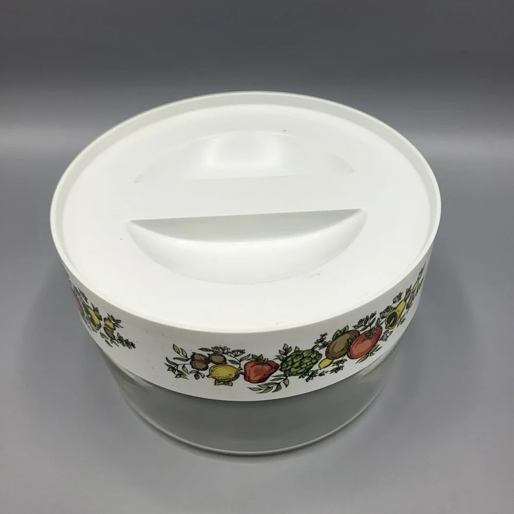 Vtg Pyrex Spice O Life Glass Storage Bowl Container with Lid Round Clear White